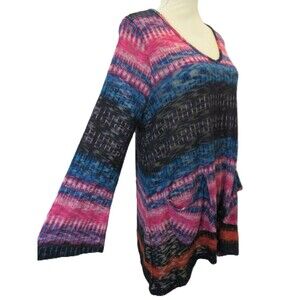 JOHN PAUL RICHARD Woman Plus Size 1X Sheer Tunic Top Multicolor Sharkbite Artsy